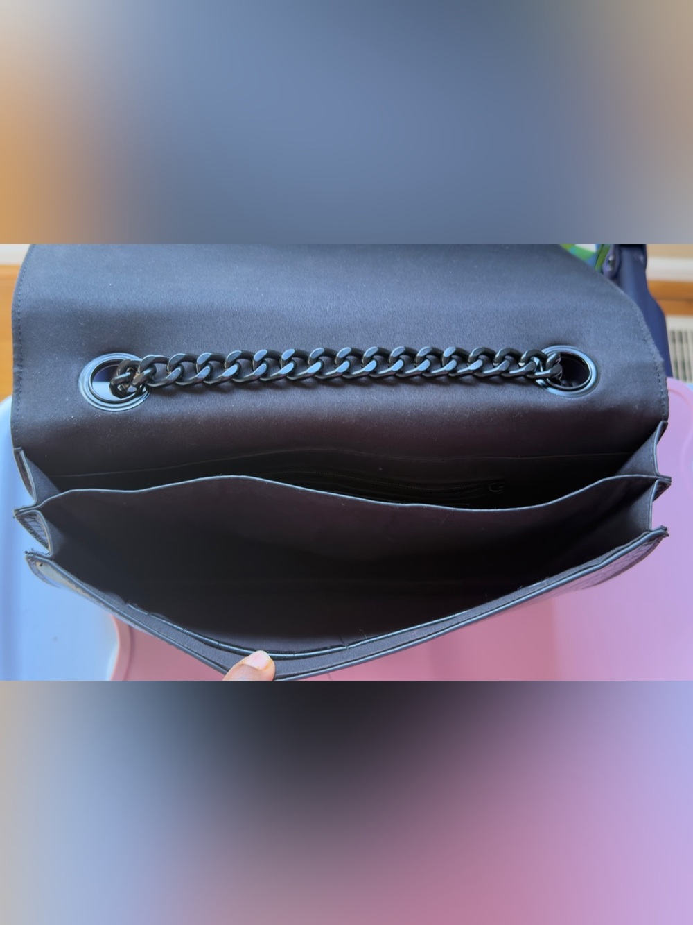 A Classy Chic Boutique Black Croc-Embossed Chain-Trim Crossbody - Picture 7 of 9
